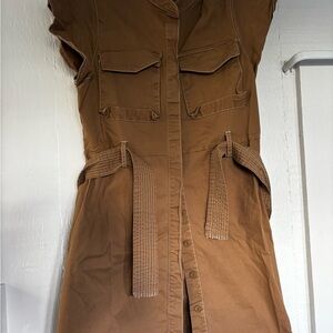 Safari Brown Button-Up Dress with Belt